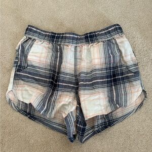 Free Press High Waist Plaid Shorts in Blue and Pink